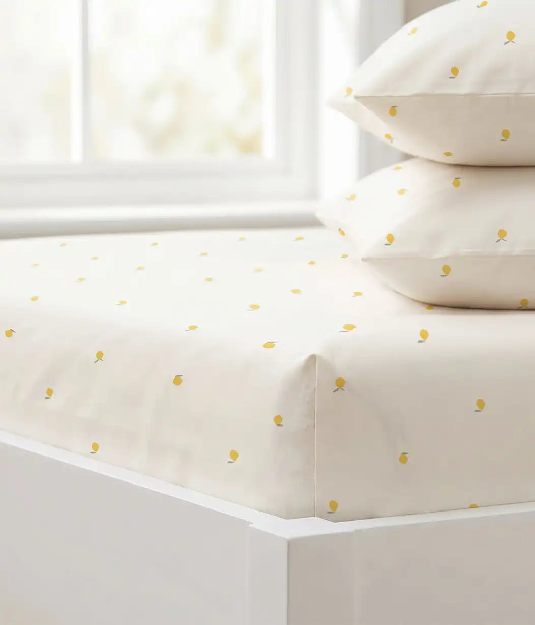 HushDry™ 2-in-1 Waterproof Fitted Queen Sheet Viscose from Bamboo Cream Lemons
