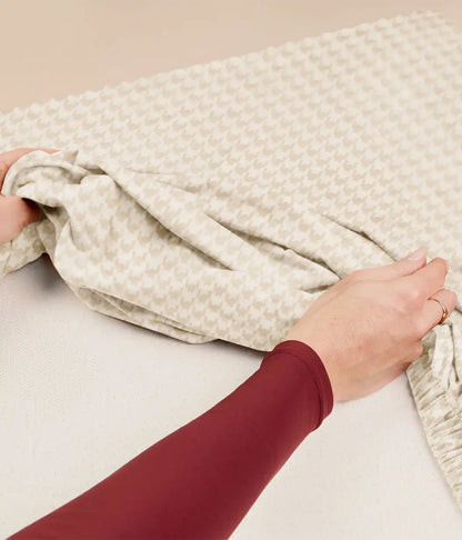 HushDry™ 2-in-1 Waterproof Fitted King Sheet Viscose from Bamboo Tan Houndstooth