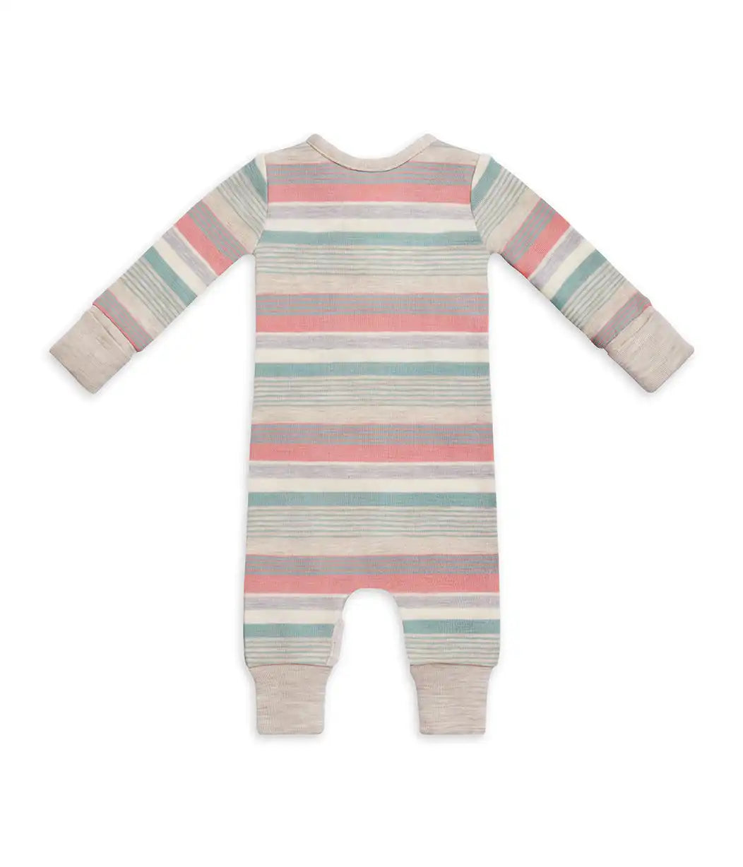 Footless Romper Merino Wool Olive Stripe