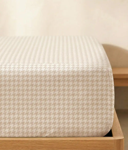 HushDry™ 2-in-1 Waterproof Fitted King Sheet Viscose from Bamboo Tan Houndstooth