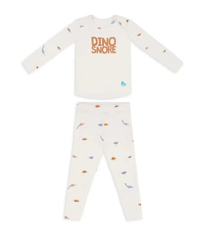 Kids Pajama Set Long Sleeve Snug Fit Viscose from Bamboo Cream Dino Snore