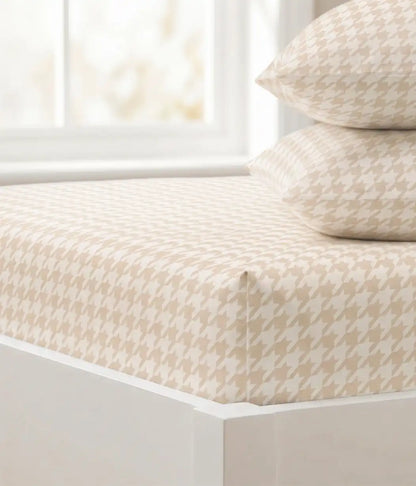 HushDry™ 2-in-1 Waterproof Fitted Full Sheet Viscose from Bamboo Tan Houndstooth