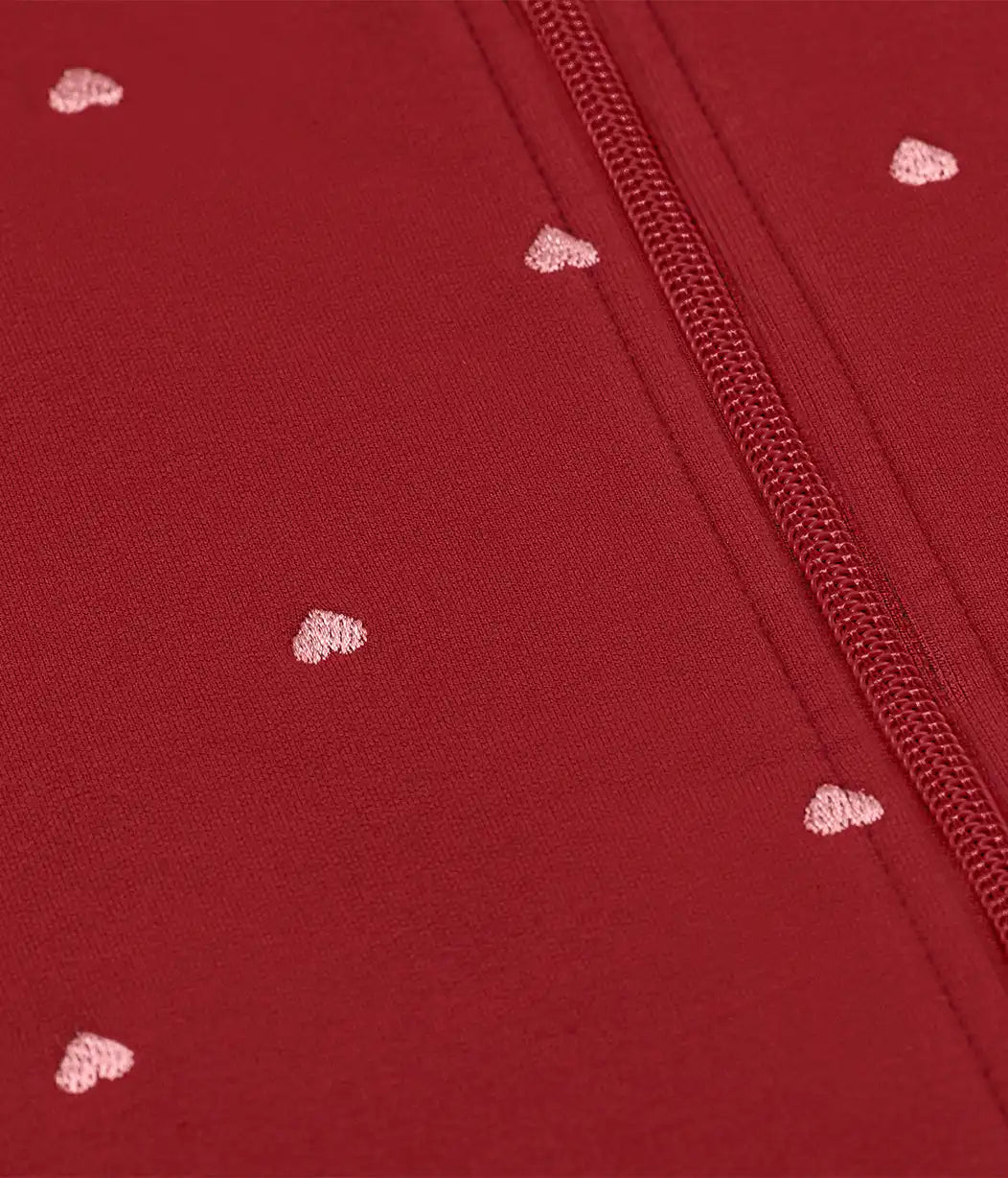 Sleep Bag Sleeveless 1.5 TOG Cotton Fleece Maroon Hearts Embroidery
