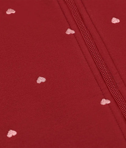 Sleep Bag Sleeveless 1.5 TOG Cotton Fleece Maroon Hearts Embroidery