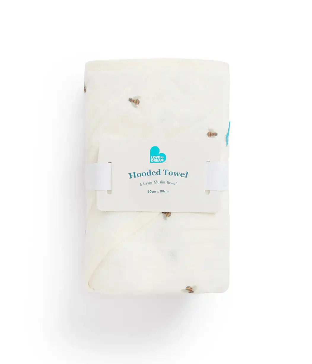 Baby Bath Bundle | Hooded Towel, Wash Cloth | Sage Bees | Cream Bees