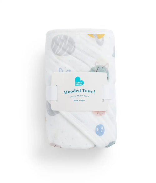 Hooded Towel Muslin White Rocket