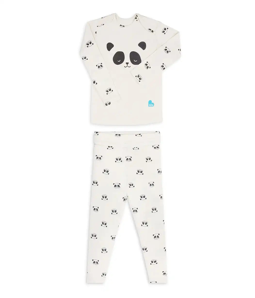 Kids Pajama Set Long Sleeve Snug Fit Viscose from Bamboo Cream Sleepy Pandas