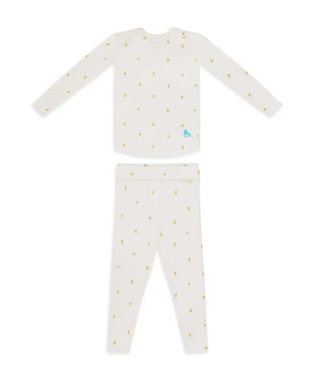 Kids Pajama Set Long Sleeve Snug Fit Viscose from Bamboo Cream Lemons