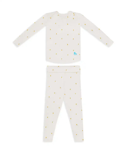 Kids Pajama Set Long Sleeve Snug Fit Viscose from Bamboo Cream Lemons
