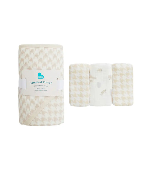 Baby Bath Bundle | Hooded Towel, Wash Cloth | Houndstooth