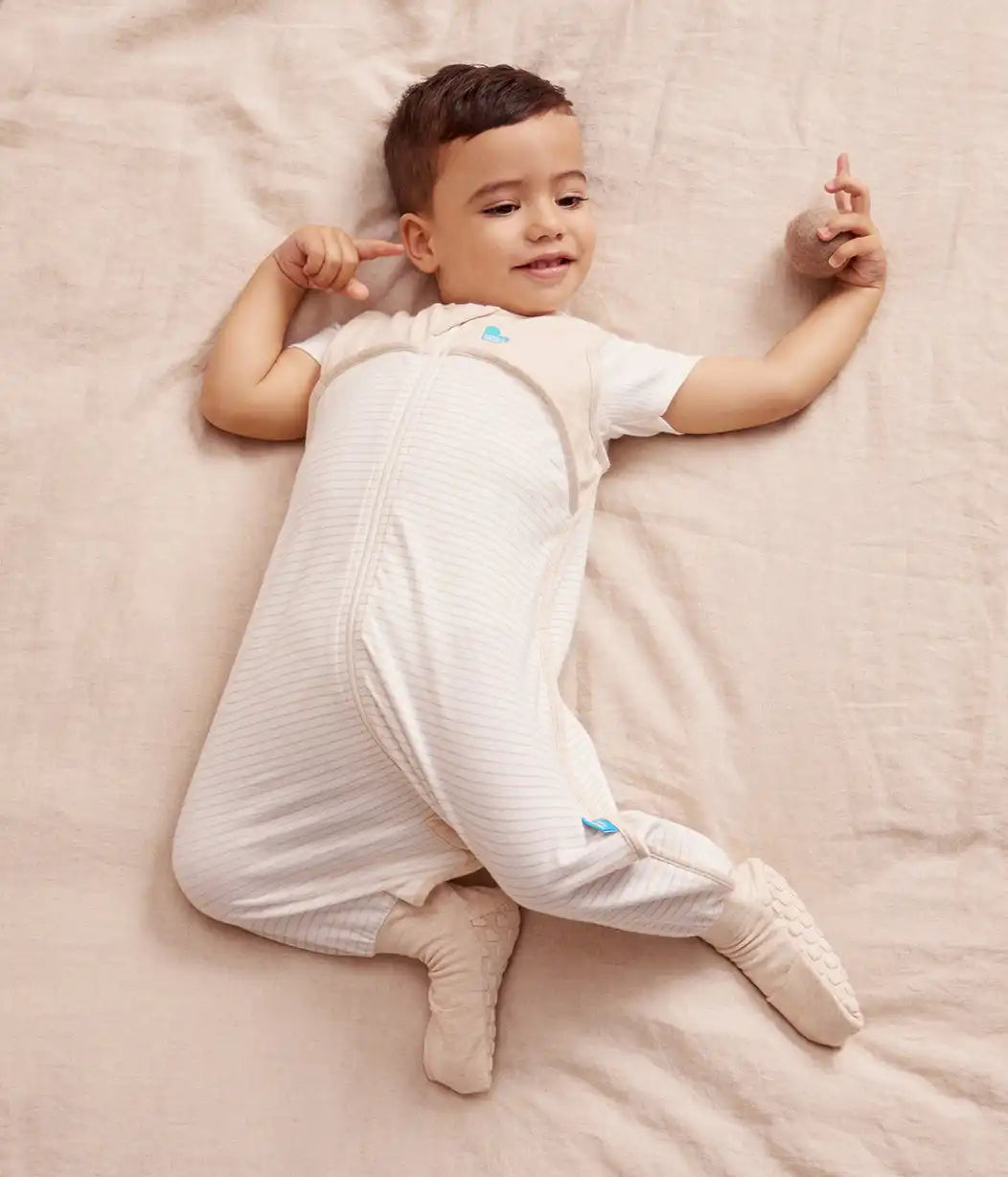 Sleep Suit Sleeveless 0.2 TOG Cotton Tan Breton Stripe