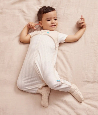 Sleep Suit Sleeveless 0.2 TOG Cotton Tan Breton Stripe