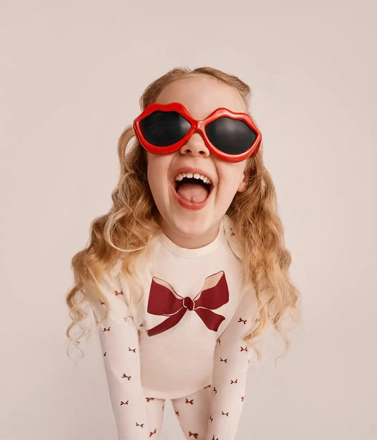 Kids Pajama Set Long Sleeve Snug Fit Viscose from Bamboo Cream Bows