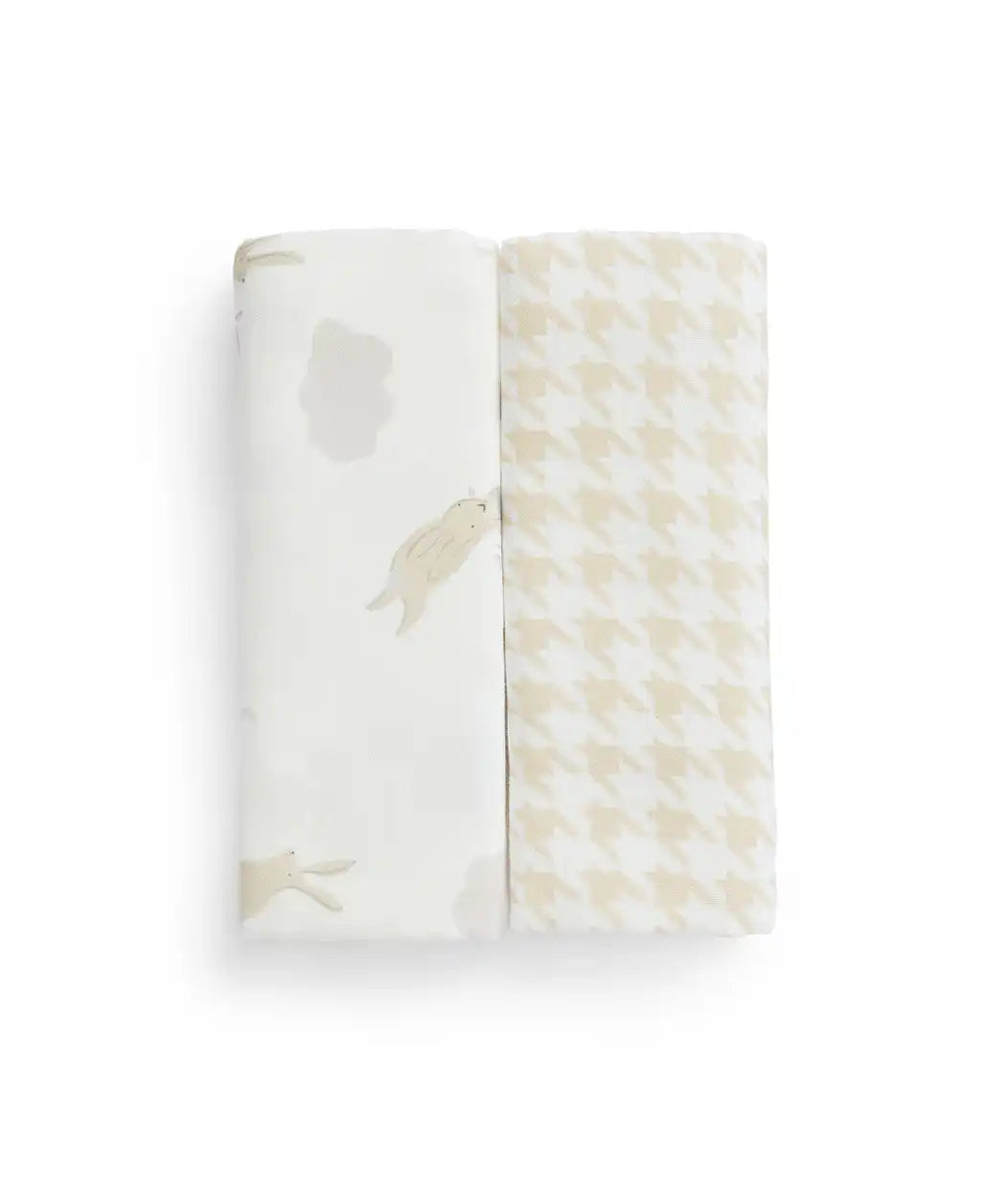 Burp Cloth 2 Pack Muslin White Cloud Bunnies