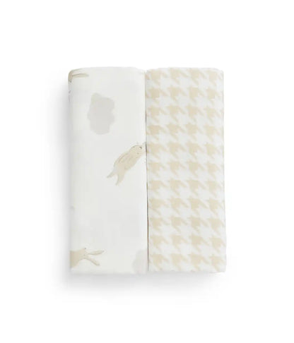 Burp Cloth 2 Pack Muslin White Cloud Bunnies