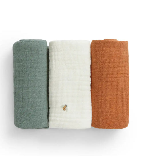 Wash Cloth 3 Pack Muslin Sage Bees
