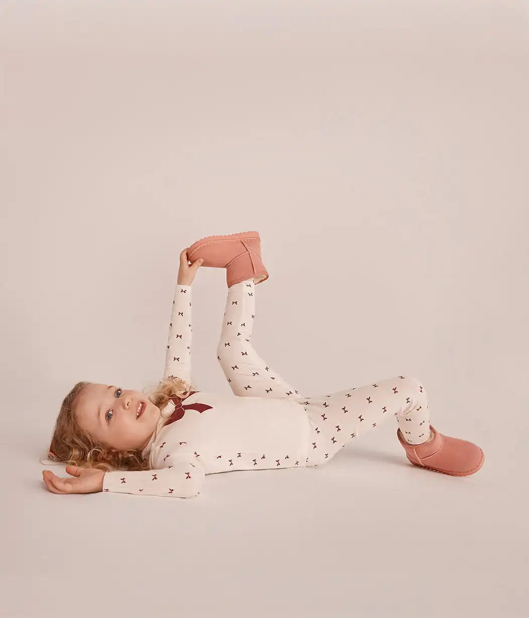 Kids Pajama Set Long Sleeve Snug Fit Viscose from Bamboo Cream Bows