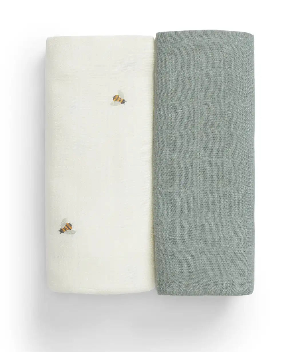 Burp Cloth 2 Pack Muslin Cream Bees