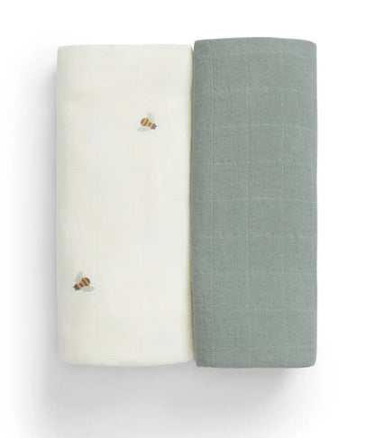 Burp Cloth 2 Pack Muslin Cream Bees