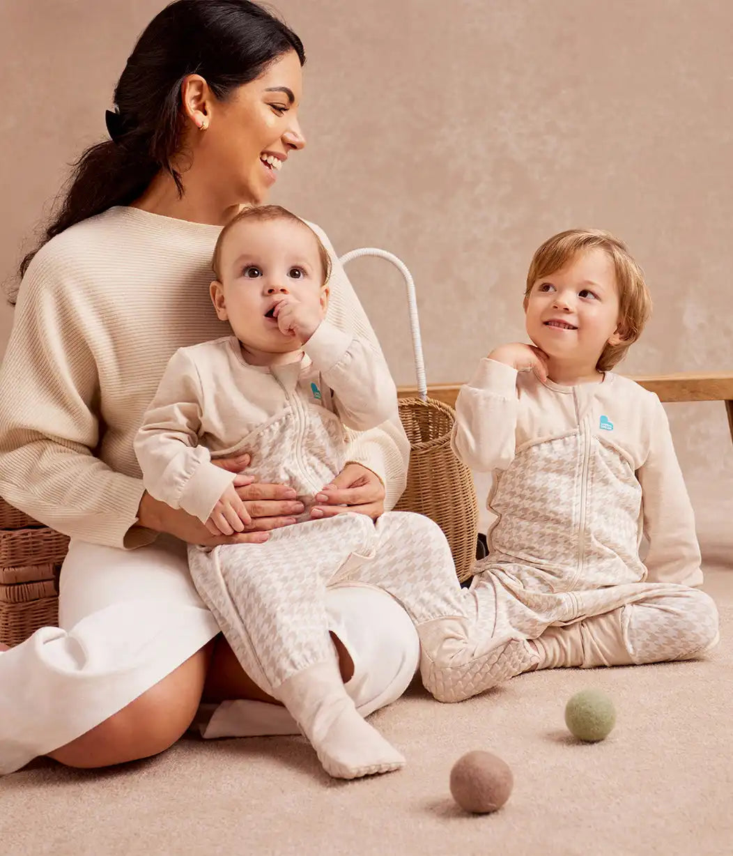 Sleep Suit Long Sleeve 1.0 TOG Cotton Tan Houndstooth