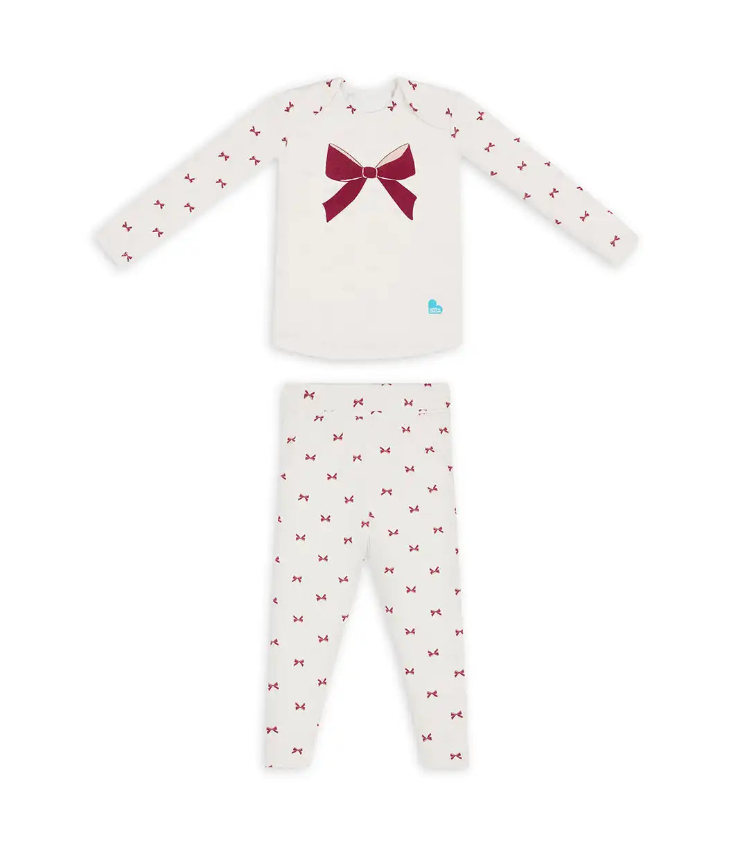 Kids Pajama Set Long Sleeve Snug Fit Viscose from Bamboo Cream Bows