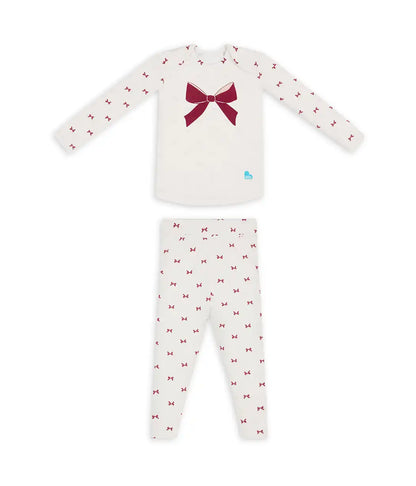 Kids Pajama Set Long Sleeve Snug Fit Viscose from Bamboo Cream Bows