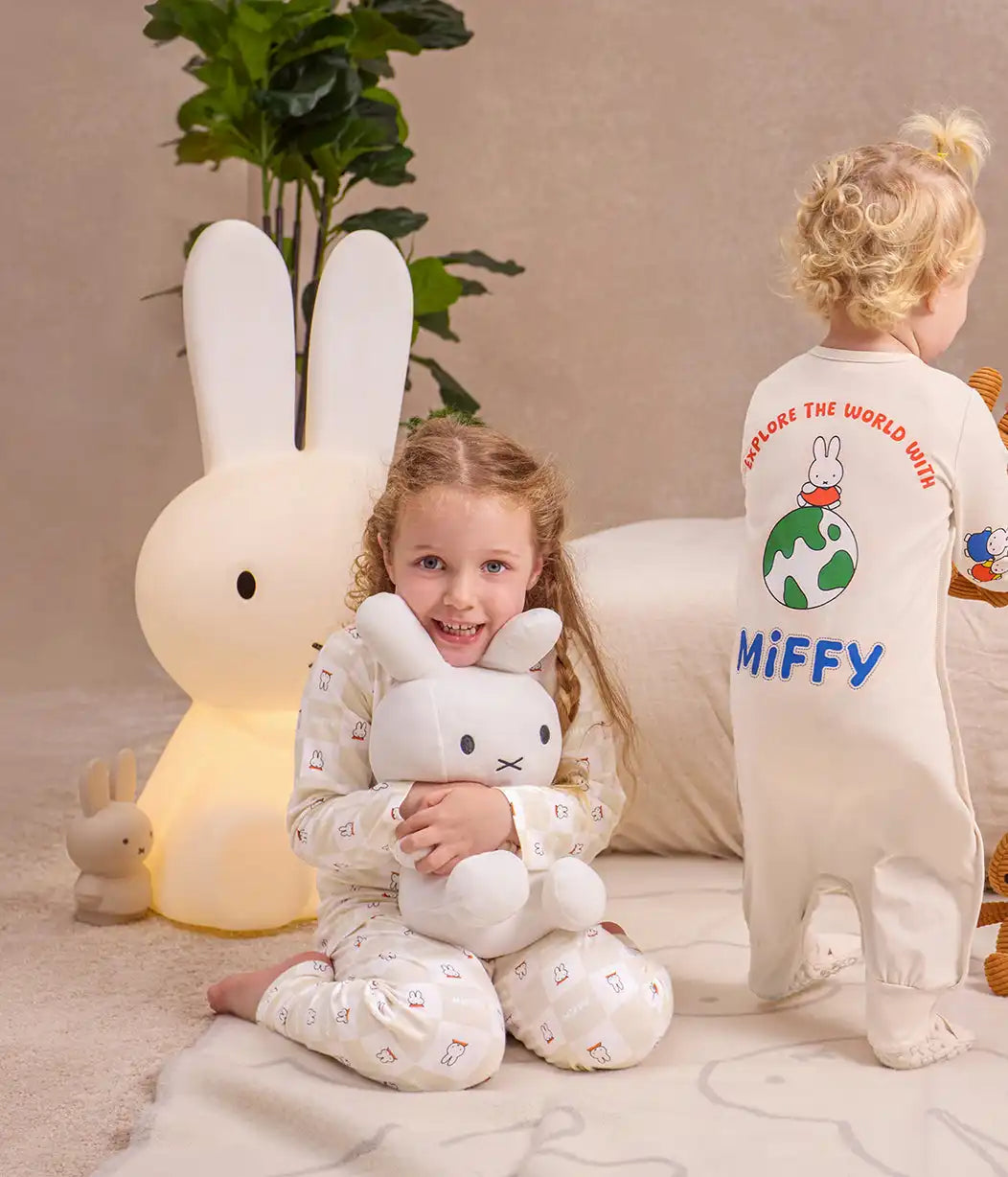 Kids Pajama Set Long Sleeve Snug Fit Viscose from Bamboo Birch Miffy Checker