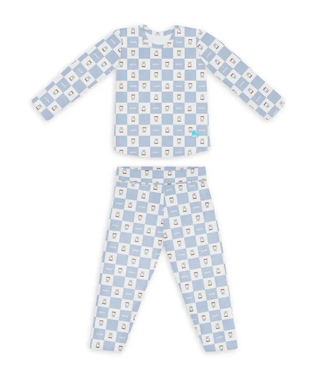 Kids Pajama Set Long Sleeve Snug Fit Viscose from Bamboo Blue Miffy Checker