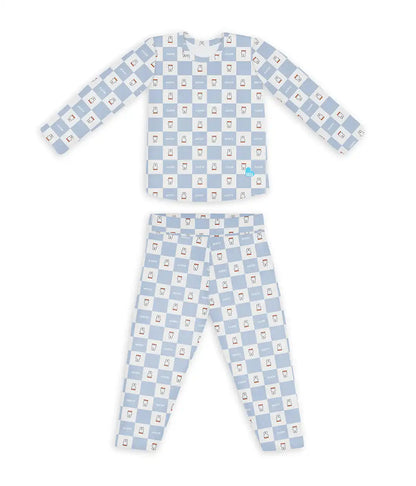 Kids Pajama Set Long Sleeve Snug Fit Viscose from Bamboo Blue Miffy Checker