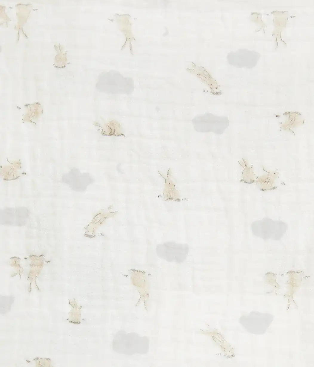 Wash Cloth 3 Pack Muslin White Mini Cloud Bunnies