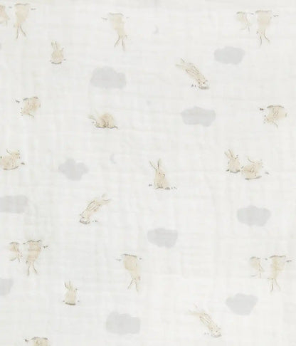 Wash Cloth 3 Pack Muslin White Mini Cloud Bunnies