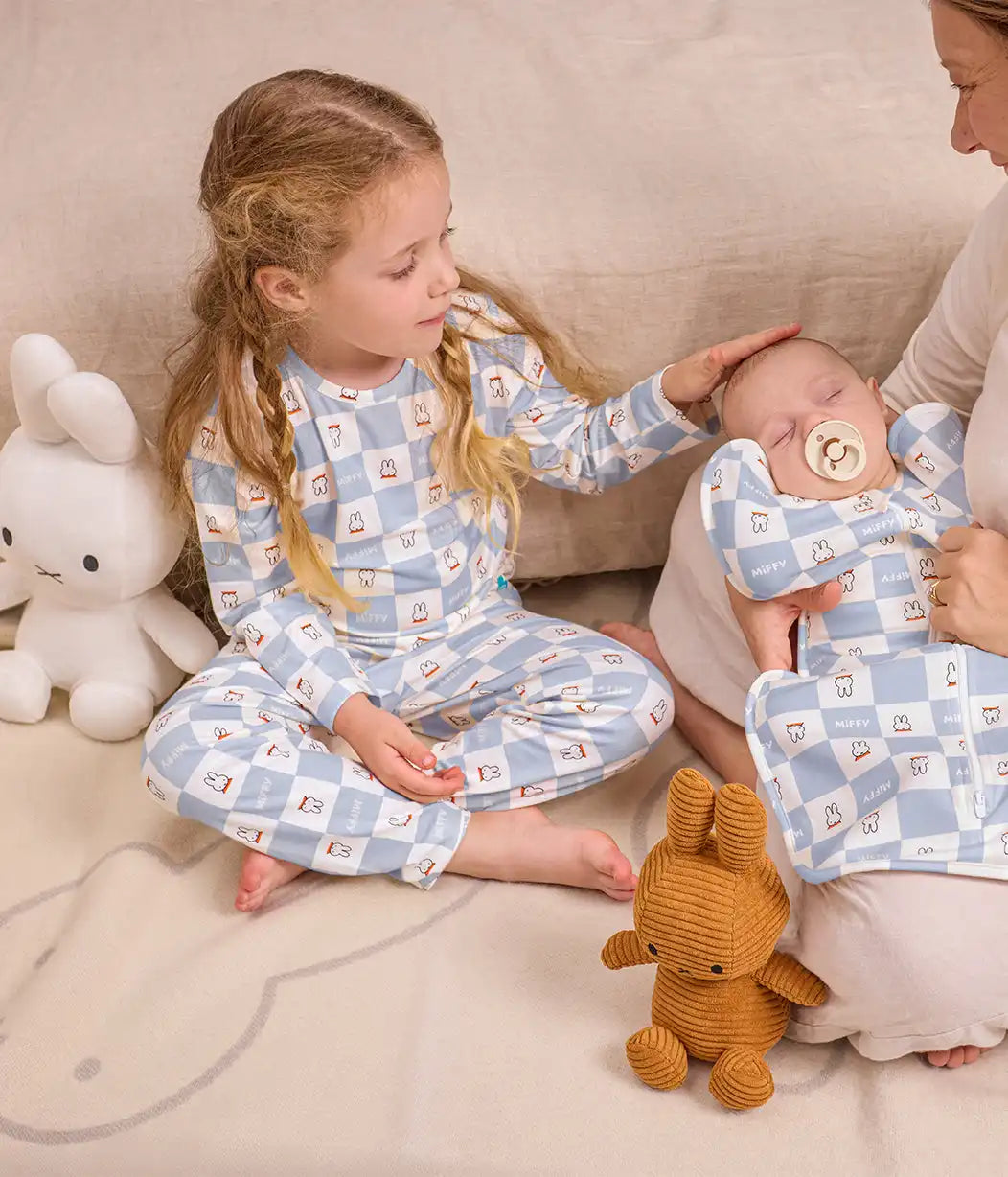 Kids Pajama Set Long Sleeve Snug Fit Viscose from Bamboo Blue Miffy Checker