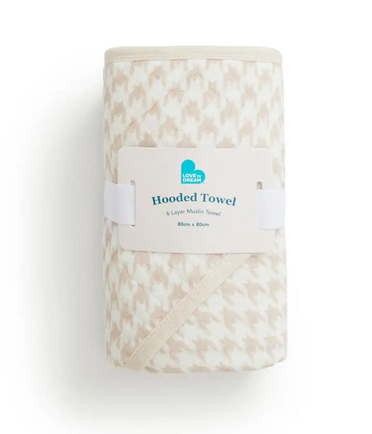 Hooded Towel Muslin Tan Houndstooth